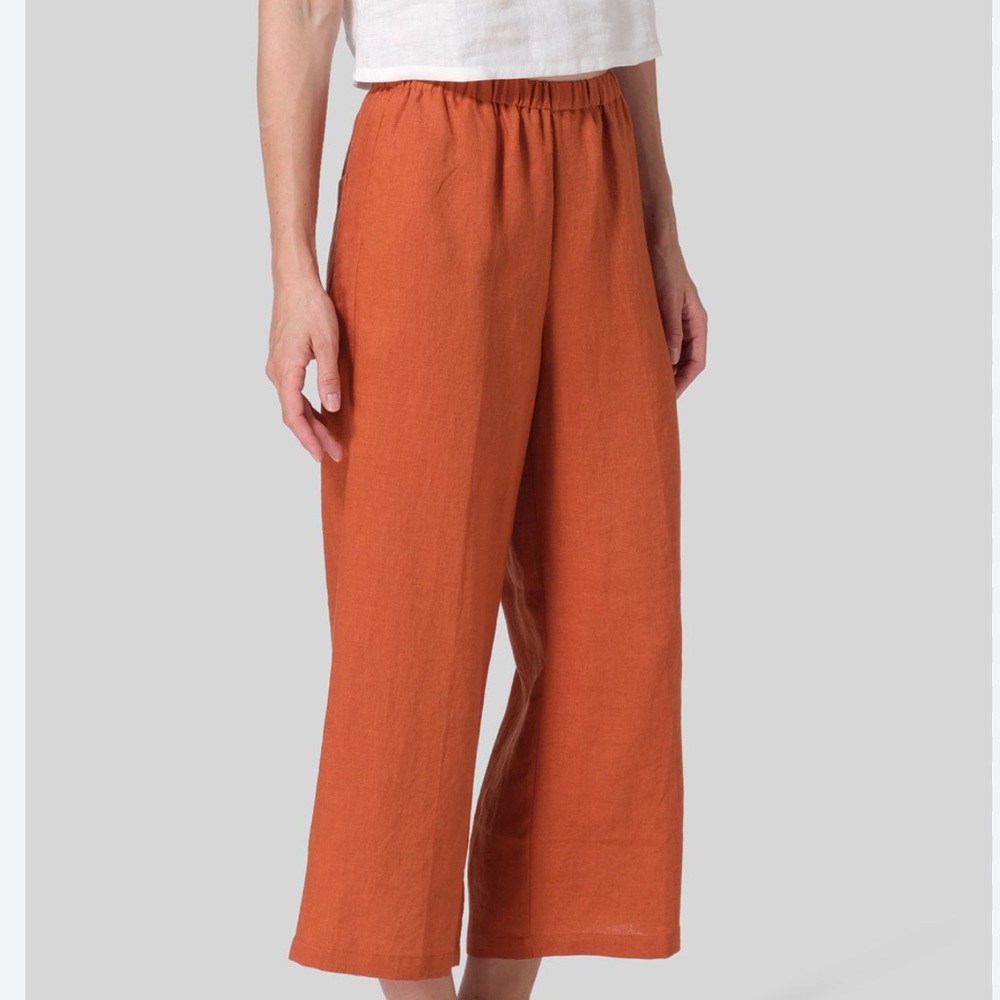 Lou & Grey linen wide leg pant from LOFT in rust color, elastic waist Size M